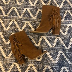 Brown fringe booties